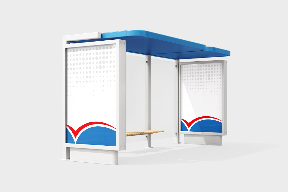 Werbeplakate und Plots mit individuellem Design an einer modernen Bushaltestelle – Plakate und Plots für Außenwerbung